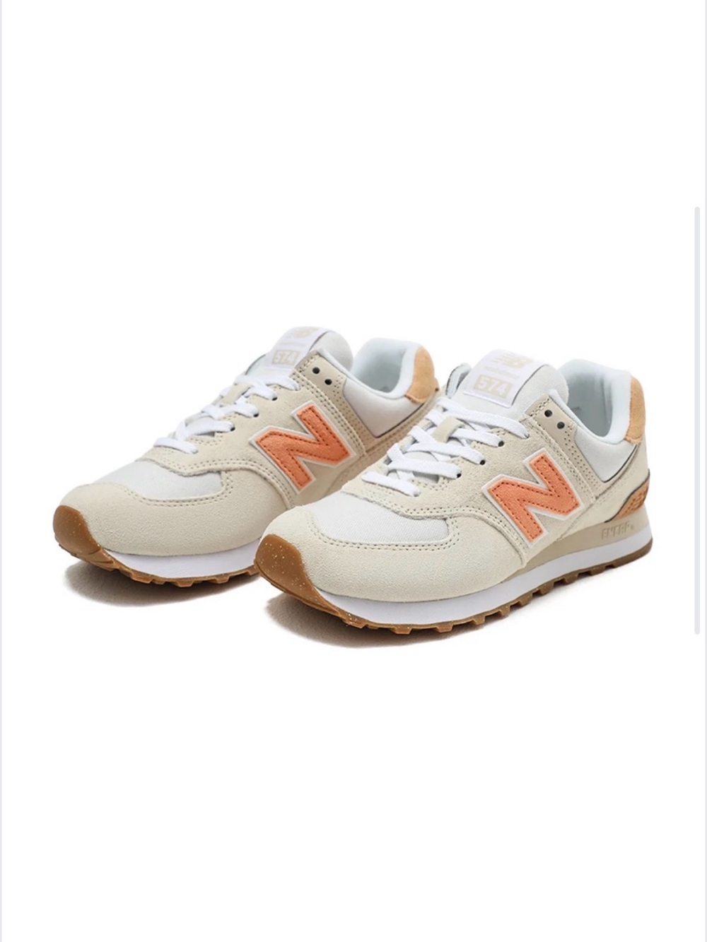 New Balance Women’s 574 Cream & Peach Casual Sneakers